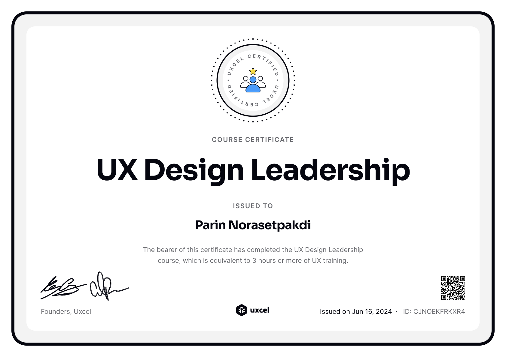 Parin Norasetpakdi's certificate